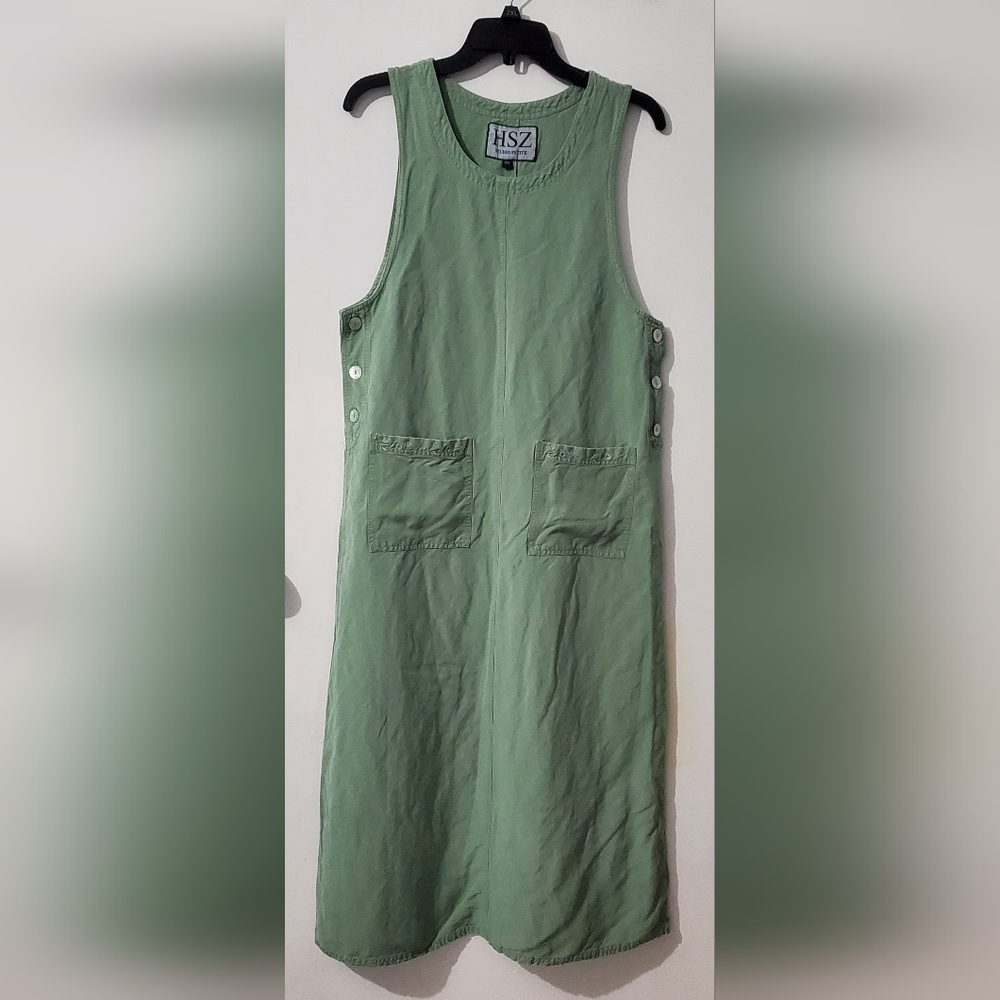Vintage 90s HSZ Studio Petite Women’s Green Maxi Dress Jumper 🍃 Pre-owned